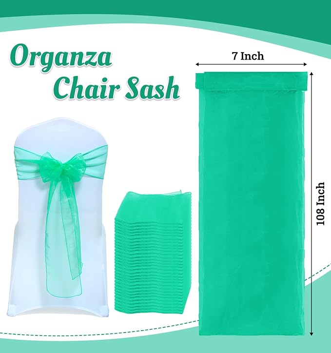 MDS® Pack of 75 Organza Chair Sashes for Wedding Decoration, Reusable Sheer Chair Bows for Banquet Chair Cover, Reception, Bridal Shower, Baby Shower, Birthday Party & Special Events - Mint