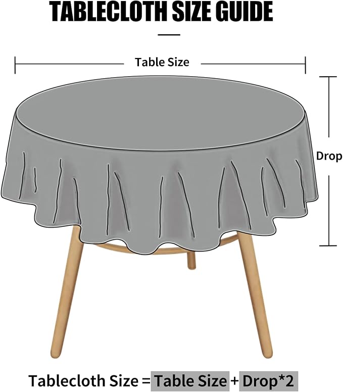 Smiry Round Table Cloth, Waterproof Heavy Duty Vinyl Tablecloths, Wipeable Washable Table Cover for Kitchen and Dining Room (Grey, 60" x 60")