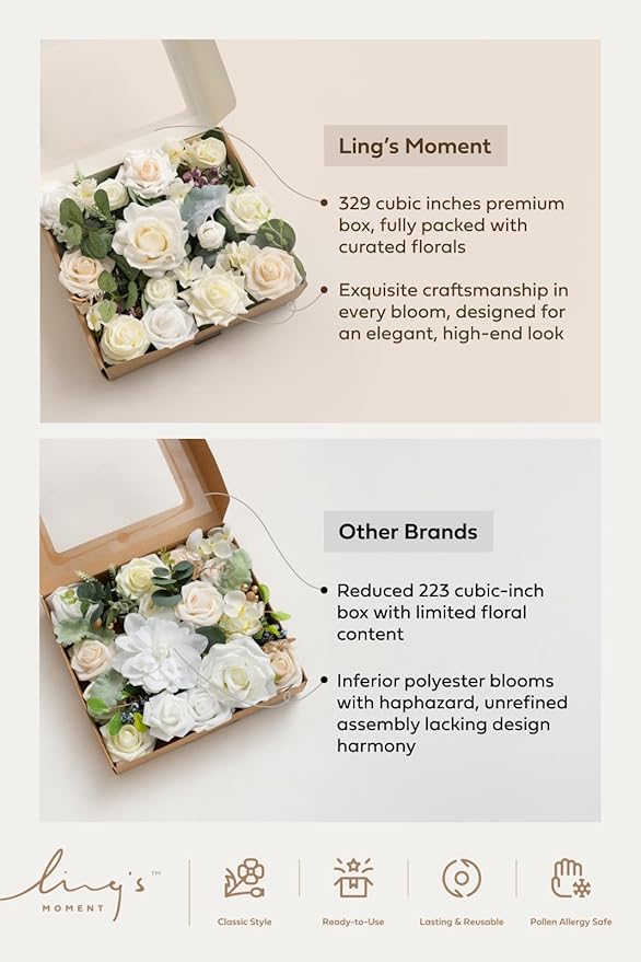Ling's moment Fake Flowers Box, Faux Artificial Greenery Stems Foam Roses Silk Peonies Willow Fabic Flower for Centerpieces Bouquet Wedding Vase Floral Decorations, White & Blush, Grand Combo