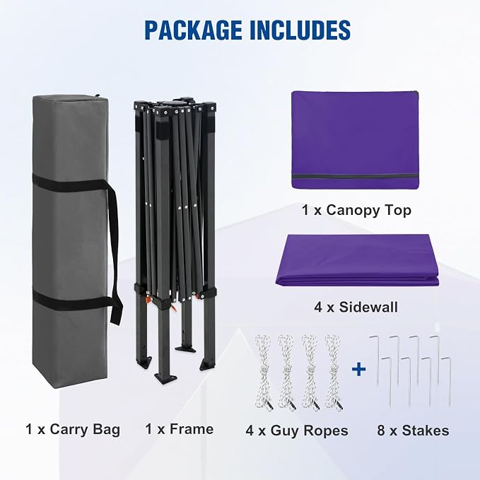 6x4 Pop Up Canopy Tent with Four Wall Panels, Instant Portable Beach Canopy, Outdoor Tent with Carry Bag for Camping, Sports, Tailgating, Events, Purple