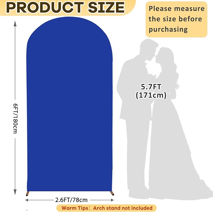 Royal Blue Arch Cover 6ft Spandex Arch Cover Round Top Arch Stand Cover Stretchy Arch Wall Cover Classic Chiara Arch Cover Backdrop Fabric Fitted Arched Cover for Wedding Theme Party Decor