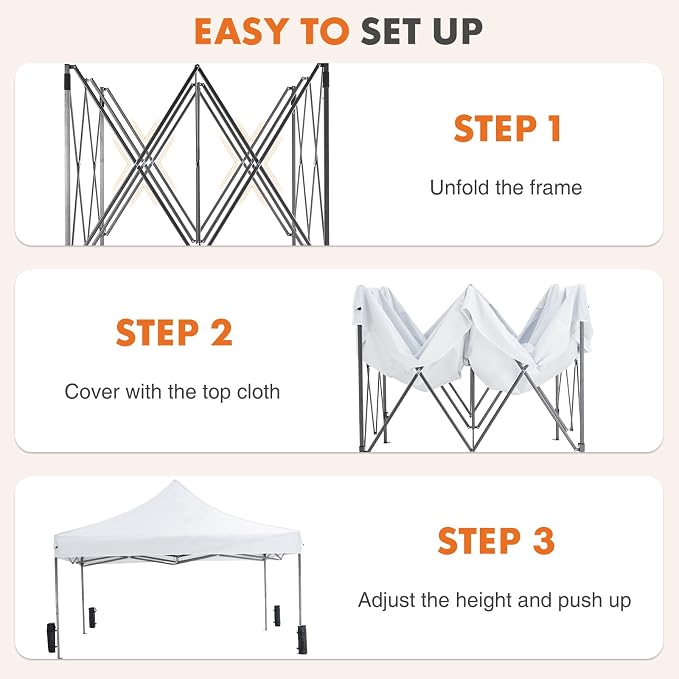 OLIXIS 10x10 Ft Pop Up Canopy Tent, Waterproof Outdoor Canopy, Portable Instant Shade Shelter with Sandbags for Beach, Backyard, Parties, Camping and Commercial Events, Bright White