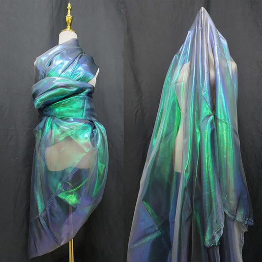 Dark Forest Green Iridescent Organza Fabric for Wedding & Halloween, 3.3 Yard Long, 59-Inch Wide, Perfect for DIY, Photography Scene Arrangement, and Personalized Clothing Production