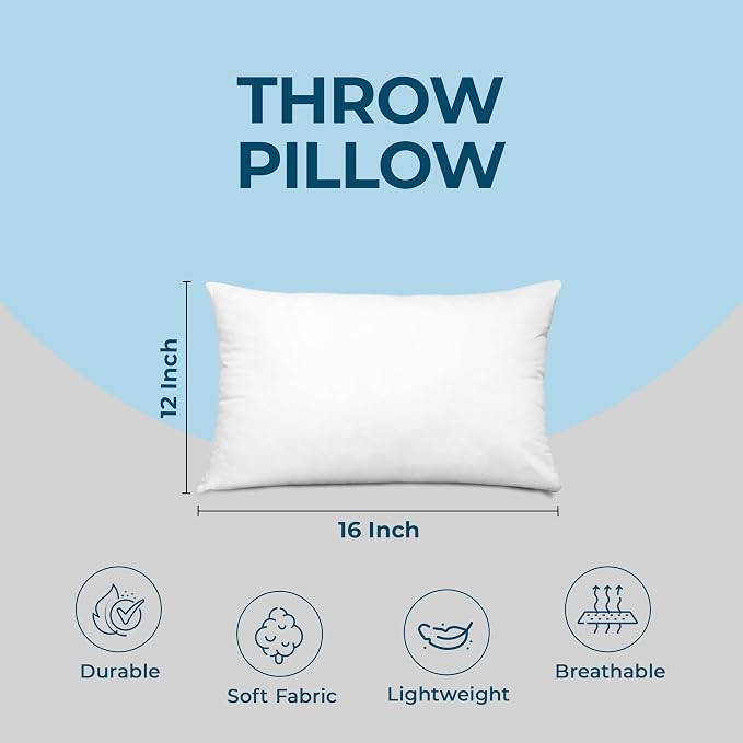 Utopia Bedding Throw Pillows (Set of 4, White) – 12 x 16 Inches Down Alternative Pillows for Bed, Sofa, and Couch - Fluffy Decorative Stuffer Pillow for Indoors & Outdoors
