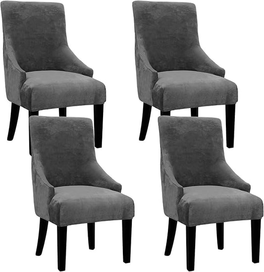 Velvet Wingback Dining Chair Cover Soft Stretch Accent Chair Cover Slipcover Thick Plush Wing Back Chairs Covers Furniture Protect Washable Chairs Protector Covers for Dining Room (Dark Grey, 4)