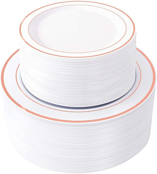 WDF 120 pieces Rose Gold Plates Disposable - Heavy Duty Rose Gold Plastic Plates Perfect for Wedding Party Birthday