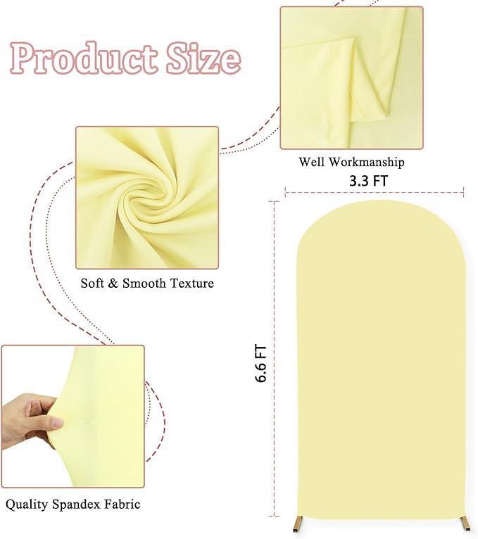 MODFUNS Light Yellow Arch Cover 3.3x6.6ft Spandex Wedding Arch Cover Stretchy Chiara Arch Backdrop Covers Double Sided Arch Stand Covers Arch Wall Backdrop Covering for Happy Birthday Party Arch Stand