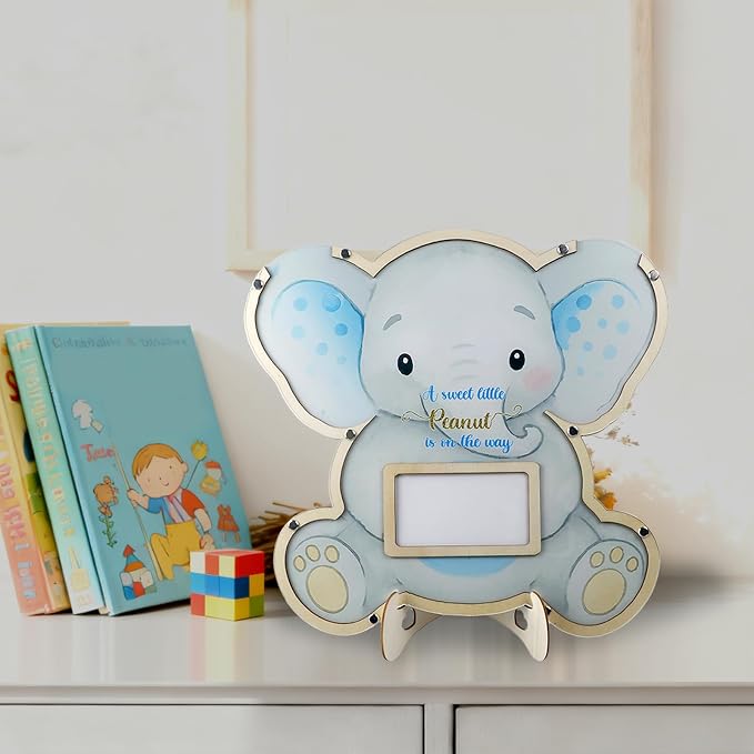 Elephant Baby Shower Decorations,Boy Baby Shower Guest Book Alternatives with Elephant Pen,Photo Frame and 60 Heart Wood Slices for 60 Guests,Gender Reveal Decorations