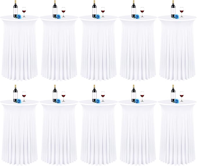 fani 10 Packs 24"x 43" Round Cocktail Table Skirt, Spandex Fitted High Top Table Skirt, Spandex Stretch Cocktail Tablecloth for Wedding Party Bar Banquet Birthday Tables(White)