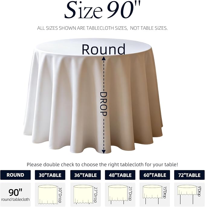 WIGENIUS 10 Pack Ivory Table Cloth Round Tablecloths 90 Inch,Polyester Table Cloth for 5 Foot Round Tables,Wrinkle Resistant Washable Fabric Table Covers for Party,Wedding Banquet