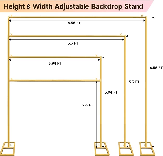 Wedding Arch Backdrop Stand Square 6.6FTx6.6FT Gold Metal Balloon Arch Stand Garden Arbor Backdrop Frame for Wedding Birthday Party Baby Shower Photo Booth Background Decoration
