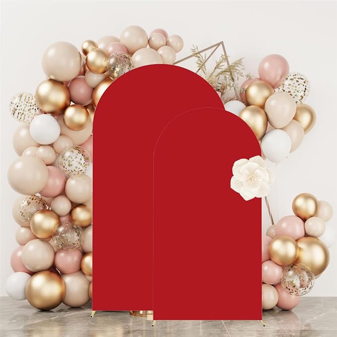 HAINARverS Set of 2 Wedding Arch Cover 6FT,7.2FT Spandex Fitted Stretchy Arch Stand Covers,2 Sided Round Top Chiara Backdrop Cover for Birthday Party Banquet Baby Shower Arch Decoration(Red)