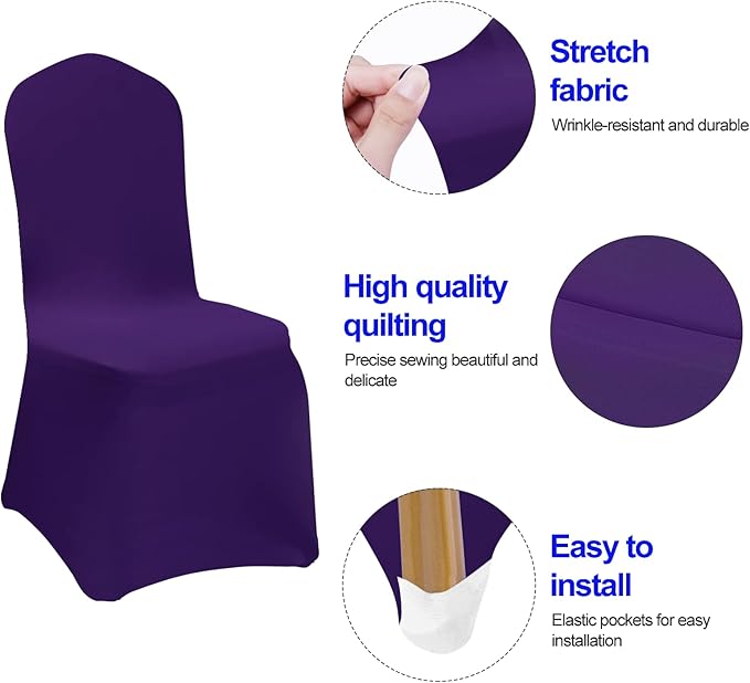 EMART Purple Chair Covers 20 Pcs Spandex Stretch Universal Standard Seat Slipcovers Fitted for Wedding Bulk, Party, Banquet and Holidays Celebration