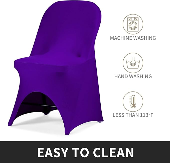 Peomeise Stretch Spandex Folding Chair Cover with Open Back for Wedding Party Dining Banquet Event (Purple with Open Back,12pcs)
