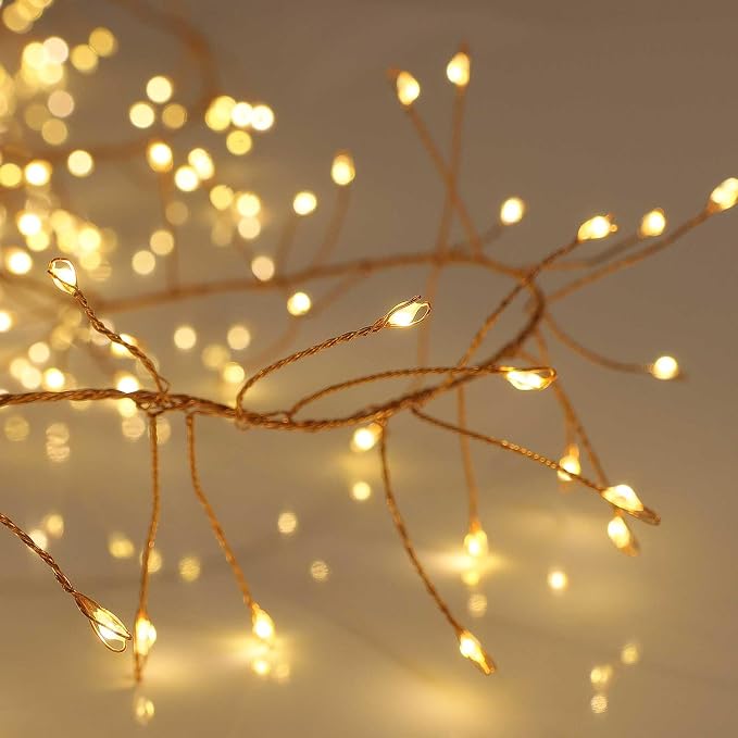 Qbis Warm White Cluster Lights on Thin Copper Wire, 200 Micro LED USB Plug in Christmas Fairy Lights, Timer, Multi Function, Memory, Brightness, Firecracker Light, Awesome bedroom or dorm lighting