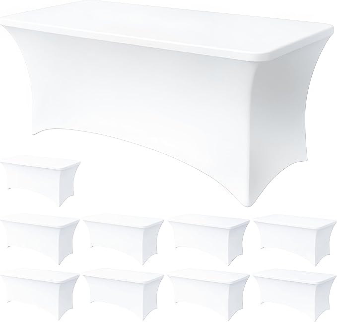 6FT White Table Cloth - 10 Pack Fitted Stretch Rectangle Spandex Tablecloth, Washable Table Cover for Party, Picnic, Wedding, Banquet, Birthday and Festival(30" x 72")