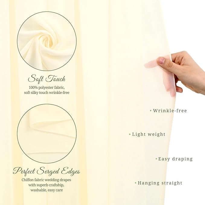 Wedding Arch Draping Fabric,1 Panel 28" x20ft Beige Wedding Arch Drapes for Ceremony Chiffon Fabric Drapes Arbor Drapery Wedding Arch Decorations for Reception Sheer Backdrop Curtains for Party Swag