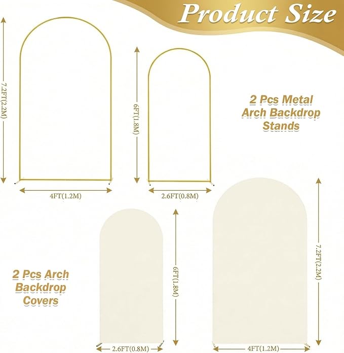 Arttown Arch Backdrop Stand and Cover Set 7.2FT and 6FT Wedding Arch Backdrop Stands and Matching Beige Cover Set Suitable for Wedding Celebration Birthday Party Graduation Ceremony Event Decoration