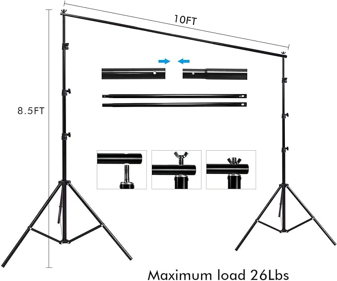 HYJ-INC Photo Video Studio 12 x10ft 100% Muslin White Backdrop with 10 x 8.5ft Stand Photography Background Support System Kit,Clamp, Carry Bag