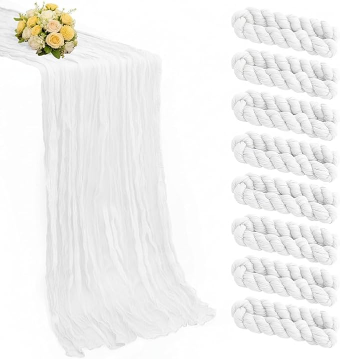 8 Pack White Cheesecloth Table Runner 21x120 Inch Gauze Table Runners Reusable Polyester 10ft Boho Rustic Cheese Cloth Table Runner for Wedding Party Baby Shower Birthday