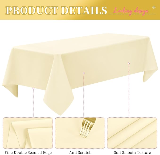 10 Pack Beige Tablecloth 60 x 102 Inch Cream Tablecloth for 6 Foot Rectangle Tables Beige Table Cloth Washable Polyester Fabric Cream Table Cloth Rectangle for Parties Wedding Banquet