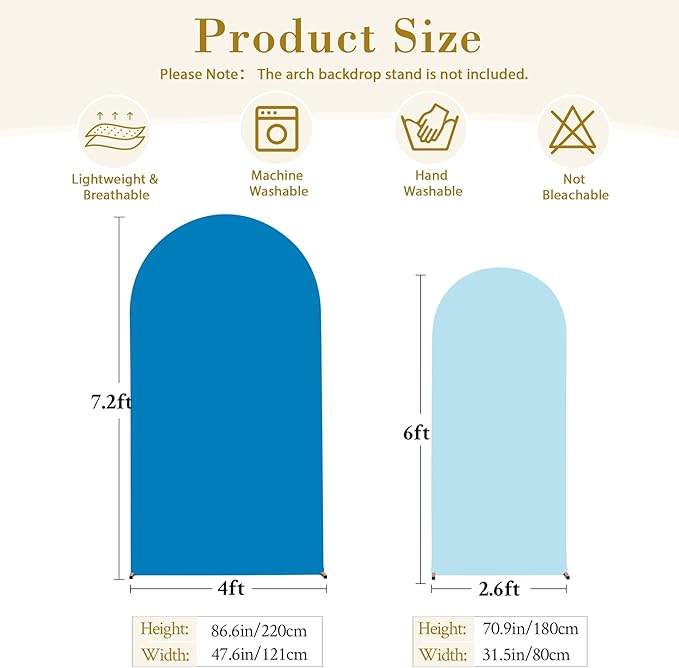 Baby Blue and Royal Blue Arch Cover 2 Set-7.2FT and 6FT Arch Backdrop Cover Spandex Fitted Wedding Arch Stand Covers for Baby Shower Boy Birthday Party Gender Reveal Photo Background Decorations