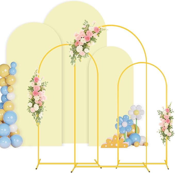 Arch Backdrop Stand with Cover Metal Arch Stand and Yellow Arched Cover 7.2FT, 6.6FT, 6FT Wedding Arch Backdrop Stand and Covers Set for Happy Birthday Baby Shower Graduation Party Decor