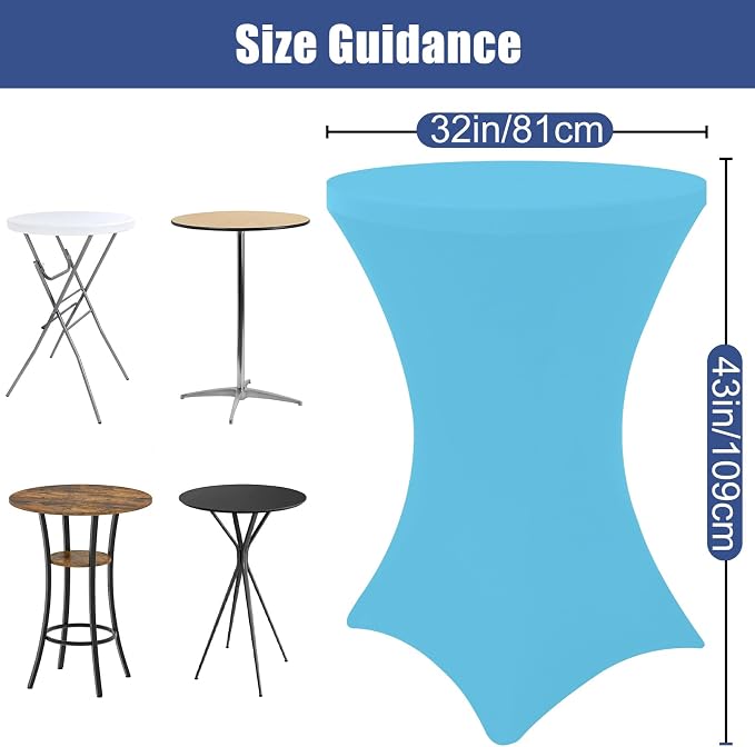 Moosfor Spandex Cocktail Table Covers 4 Pack, Elastic Fitted Stretch Table Cloth, Round High Top Tablecloths for Bar, Party, Pub, Wedding & Banquet (Blue Mist, 32x43 Inch)