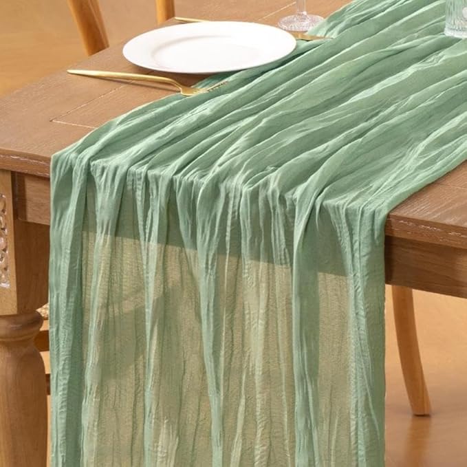 Sage Green Cheesecloth Table Runner 10FT Boho Rustic Sheer Gauze Cheese Cloth Table Runner 35x120 Inch for Spring Wedding Bridal Baby Shower Birthday Home Decor