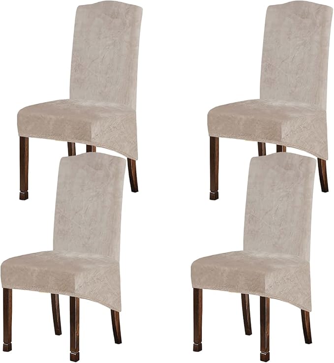 Velvet Plush XL Dining Chair Covers, Stretch Chaircover, Spandex High Chairs Protector Covers Seat Slipcover with Elastic Band for Dining Chairs (Tauqe 1, Set of 4)