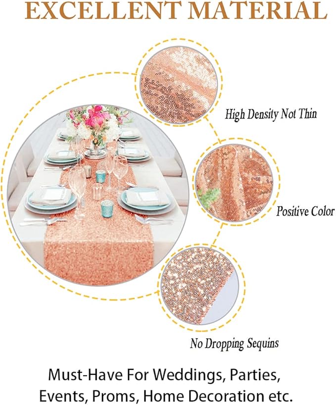ShinyBeauty Rose Gold Table Runners 15pcs 12x108-Inch Rose-Gold Sequin Table Runner Glitter Table Runner for Parties Bridal Shower Decorations -0908S