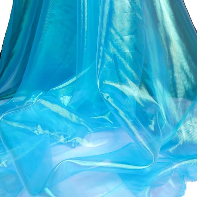 Sky Blue Iridescent Organza Fabric for Wedding & Halloween, 11 Yard Long, 59-Inch Wide, Perfect for DIY, Photography Scene Arrangement, and Personalized Clothing Production