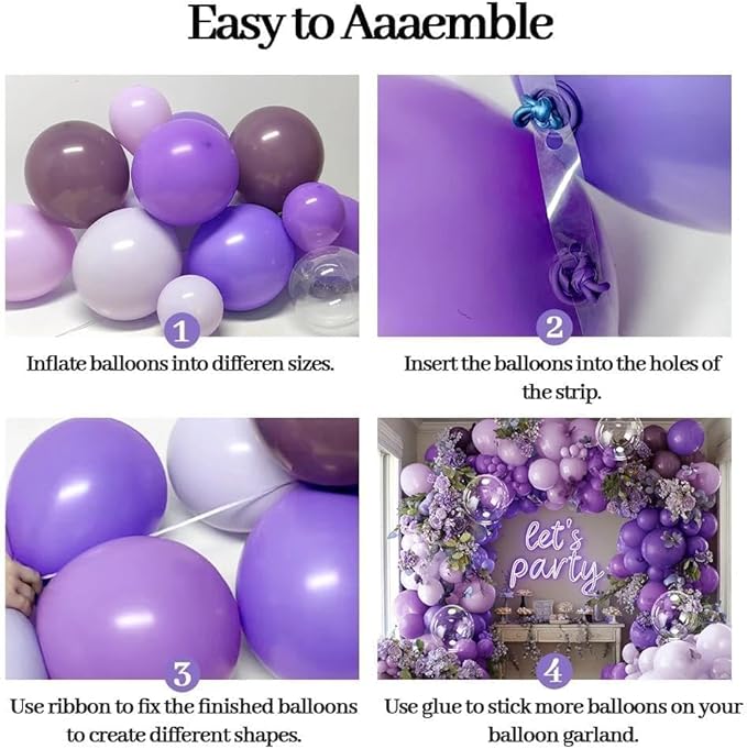Purple Lavender Balloon Arch Double Stuffed Dark Purple Lilac Balloon Garland Kit With Clear Balloons for Birthday Wedding Butterfly Bridal Baby Shower Fairy Wild Flower Valentine Party Decor