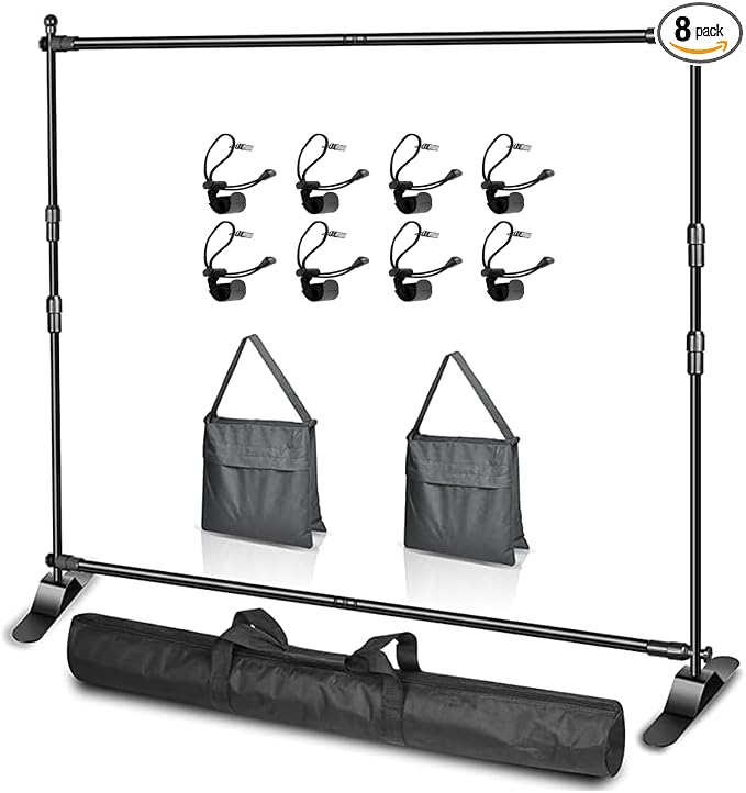 EMART Adjustable Photo Backdrop Banner Stand with 8 x 8ft (W x H) Telescopic Tubes, Suitable for Trade Shows, Professional Photography Booths, and Step and Repeat Background Displays