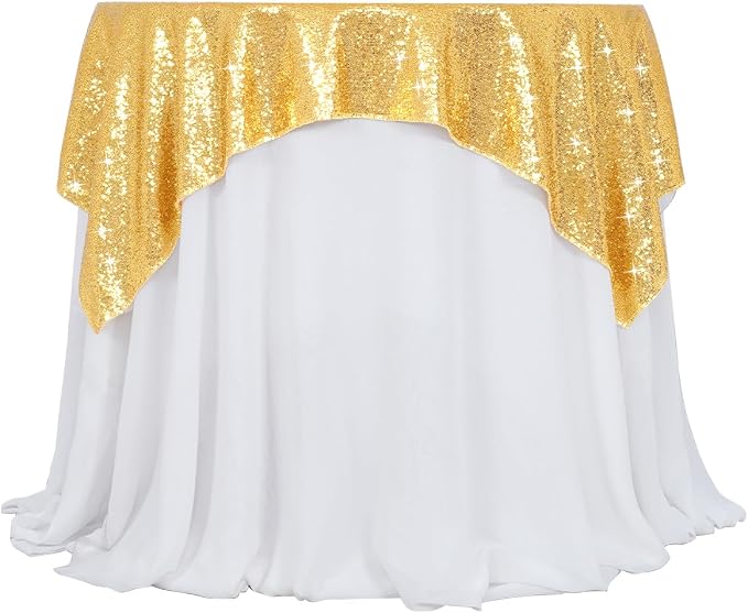 Poise3EHome Gold Sequin Tablecloth 50×50 Inch Square Sequin Fabric Table Cover Overlay for Baby Shower Birthday Party Wedding Christmas Holiday Cake Table Decoration