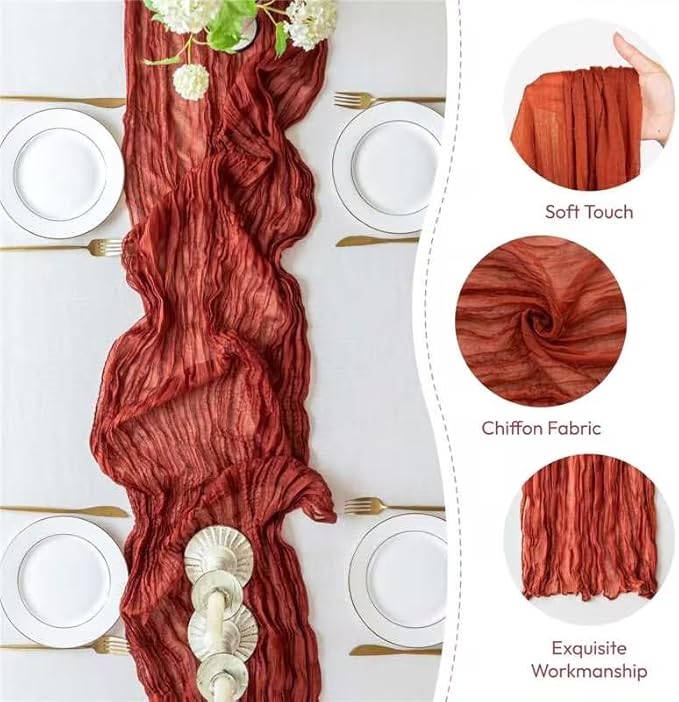 Terracotta Burnt Orange Cheesecloth Table Runner Fall Autumn Decor 10ft Table Cloth for Wedding Party Baby Bridal Shower Birthday Halloween Thanksgiving Decoration