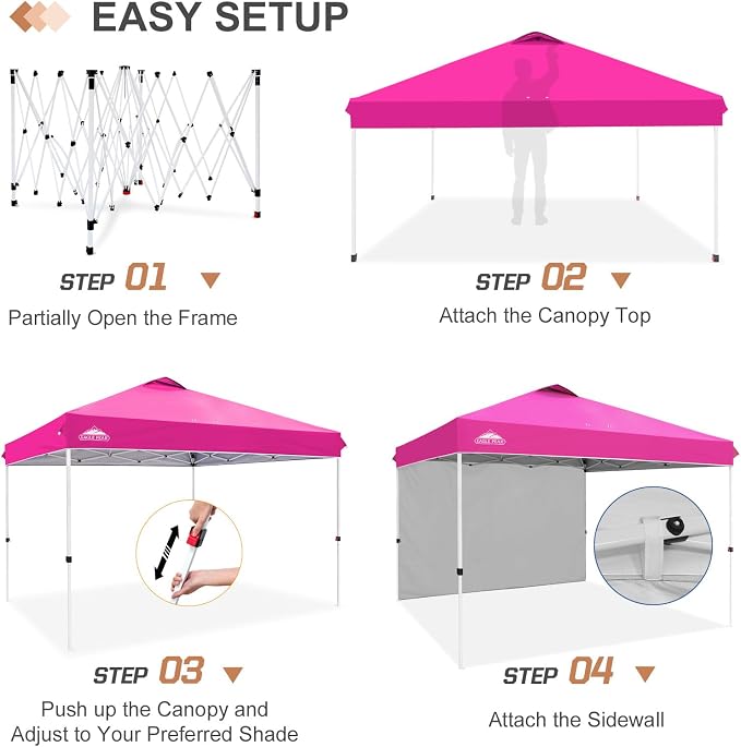 EAGLE PEAK Commercial Canopy 12x12 Pop Up Canopy Tent with 1 Sidewall, Easy Setup Heavy Duty Instant Event Shelter for Vendors & Markets, Outdoor Sun Shade, Pink