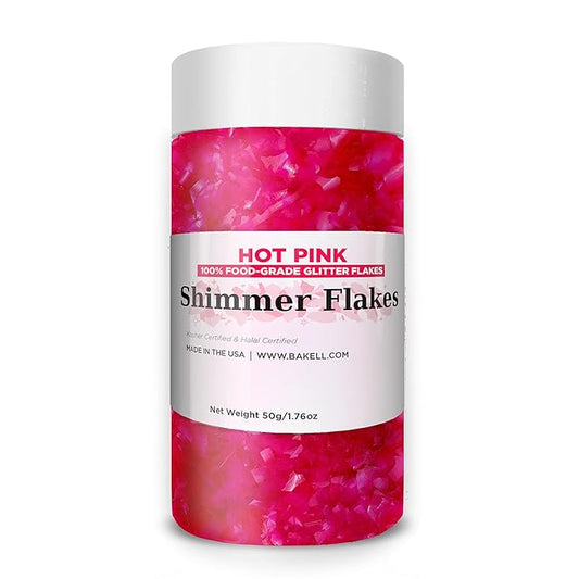 Bakell's Hot Pink Shimmer Flakes - (50 gram 1x Jar) | Extraordinary Edible Glitter for Your Culinary Masterpieces!