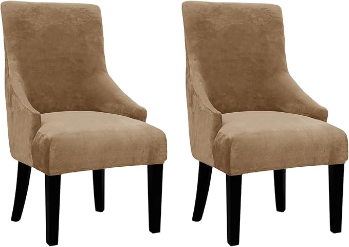 Velvet Wingback Dining Chair Cover Soft Stretch Accent Chair Cover Slipcover Thick Plush Wing Back Chairs Covers Furniture Protect Washable Chairs Protector Covers for Dining Room (Brown, 2)