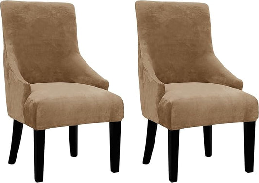 Velvet Wingback Dining Chair Cover Soft Stretch Accent Chair Cover Slipcover Thick Plush Wing Back Chairs Covers Furniture Protect Washable Chairs Protector Covers for Dining Room (Brown, 2)