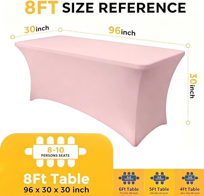 8ft Stretch Spandex Table Cover for Standard Folding Tables[10 Packs, Pink]