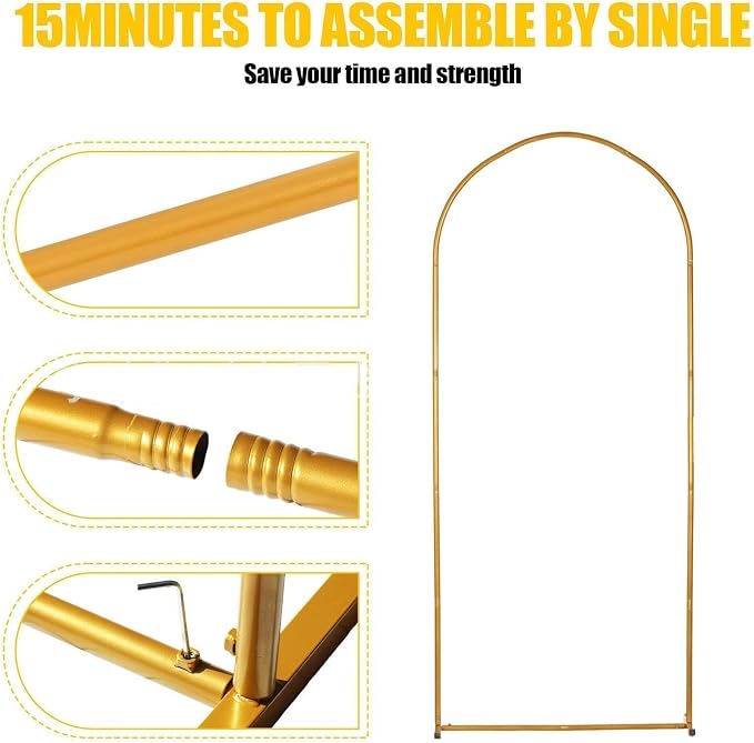 6 FT Arch Backdrop Stand, Wedding Arch Frame, Balloon Arch Stand with Base, Gold Balloon Arch Stand for Graduation, Photo Booth, Baby Showers, Birthday Party Decoration