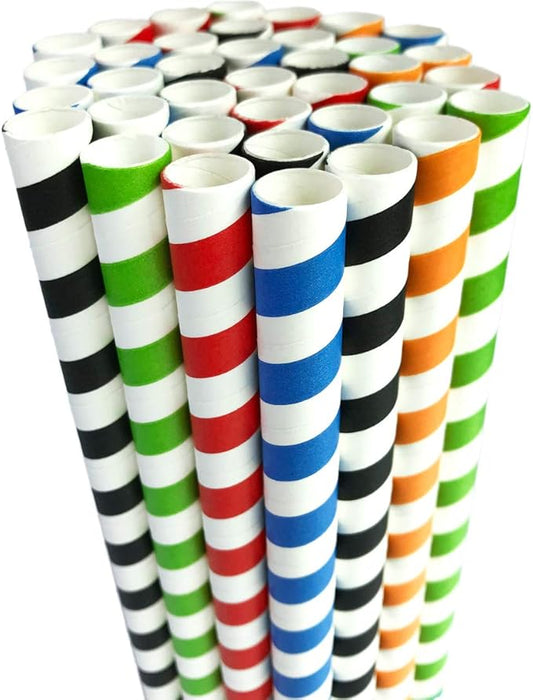 Boba Straws, Smoothies Straw Disposable Extra Large 0.5" 1/2" 12mm Wide Paper Straws for Slushy Jumbo Thick Shakes Bubble Tea Tapioca Pearls Shower Birthday Party Supplies, Stripe 50PCS