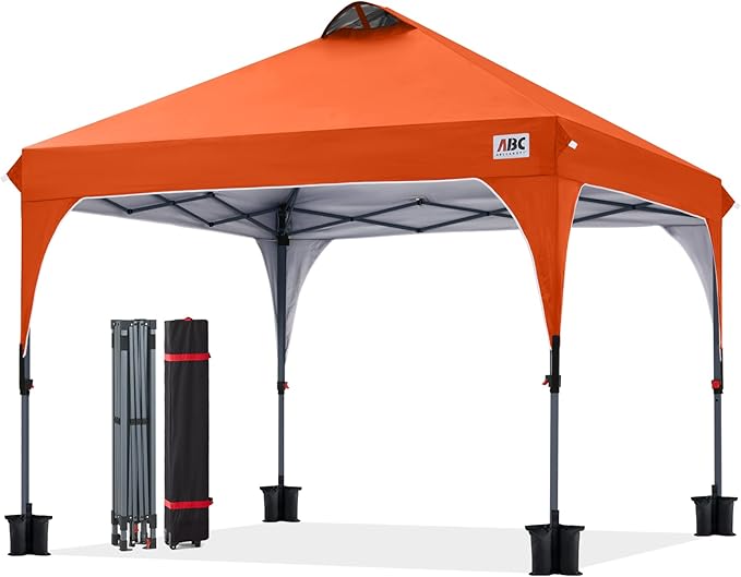 ABCCANOPY Outdoor Pop up Canopy Tent, 10x10 Instant Portable Canopy for Camping, Beach, Backyard,Orange
