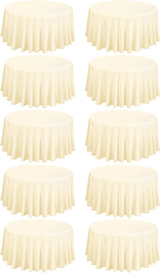 Fani 10 Pack 108 Inch Round Beige Polyester Tablecloths for Round Tables, Wrinkle & Stain Resistant, Perfect for 6ft to 8ft Tables, Modern Style, Party Occasion