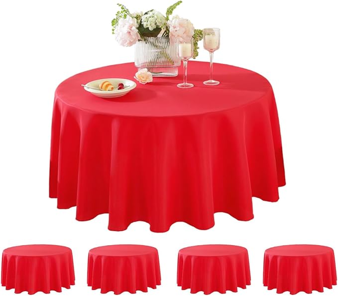 5 Pack Round Tablecloth 120 Inch Red Tablecloth, Polyester Fabric Washable Table Cloth for Home, Party, Wedding or Restaurant Use.