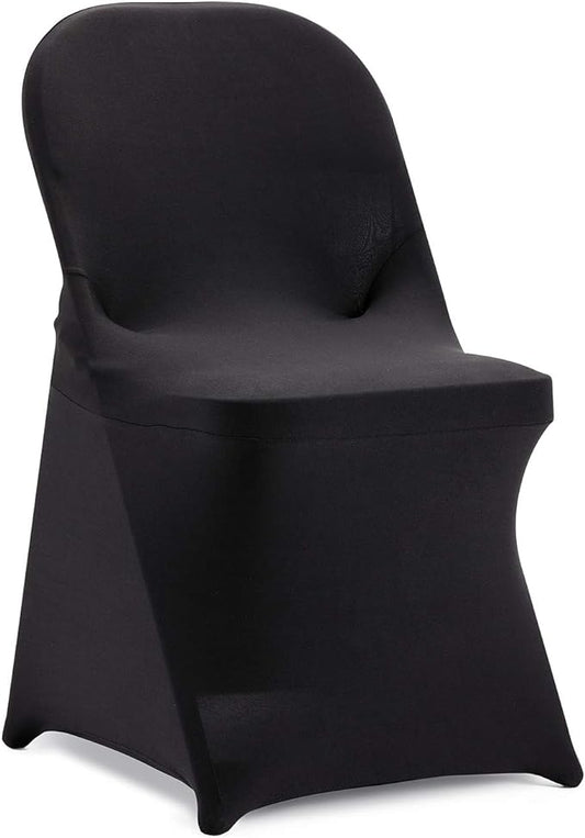 Howhic Folding Chair Covers for Party - 12pcs, Black Universal Spandex Fitted Chair Covers for Wedding, Banquet, Conference