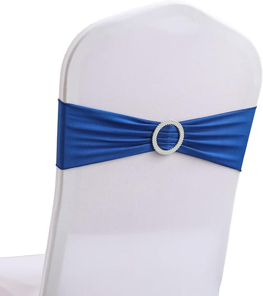 Spandex Chair Sashes Bands 100PCS Stretch Chair Cover Ties Bows with Buckle Slider Wedding Party Reception Banquet Decoration (Royal Blue)