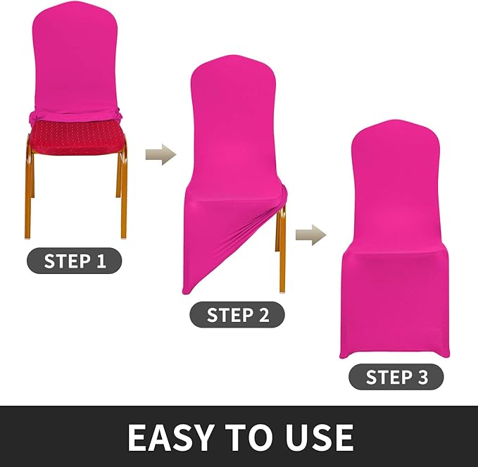 Peomeise Stretch Spandex Chair Cover for Wedding Party Dining Banquet Event (Fuchsia, 6)