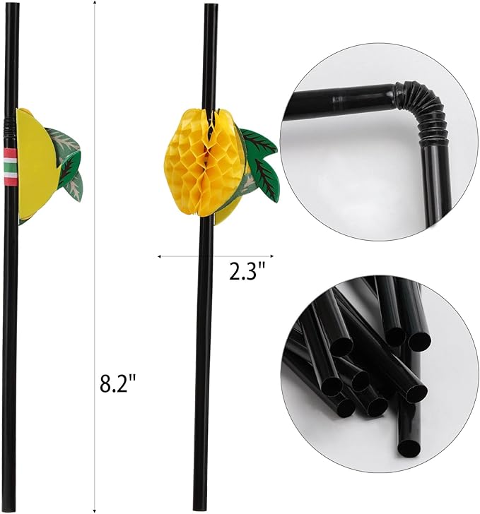 100pcs Fruit Drinking Straws, Disposable Honeycomb Plastic Straws, Tropical Hawaiian Beach Cocktail Pool Luau Party Decorations Supplies